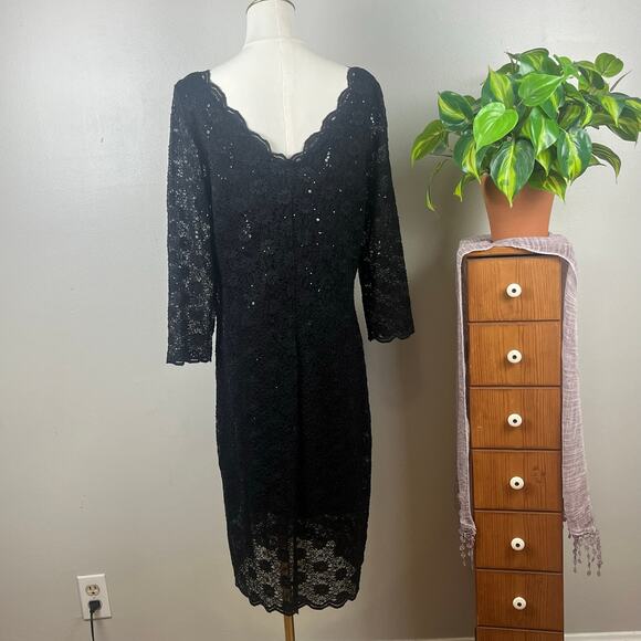 Onyx Nite Black Sequin V Neck Knee Length Dress Size 16 - Picture 4 of 9